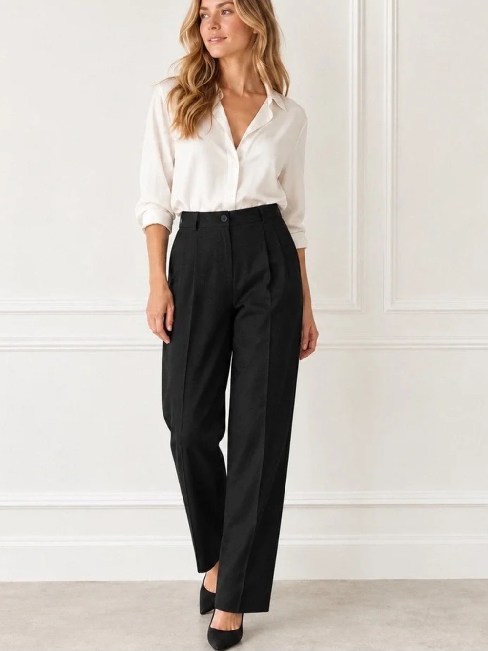 Talbots Black Pleated Wool Dress Trousers